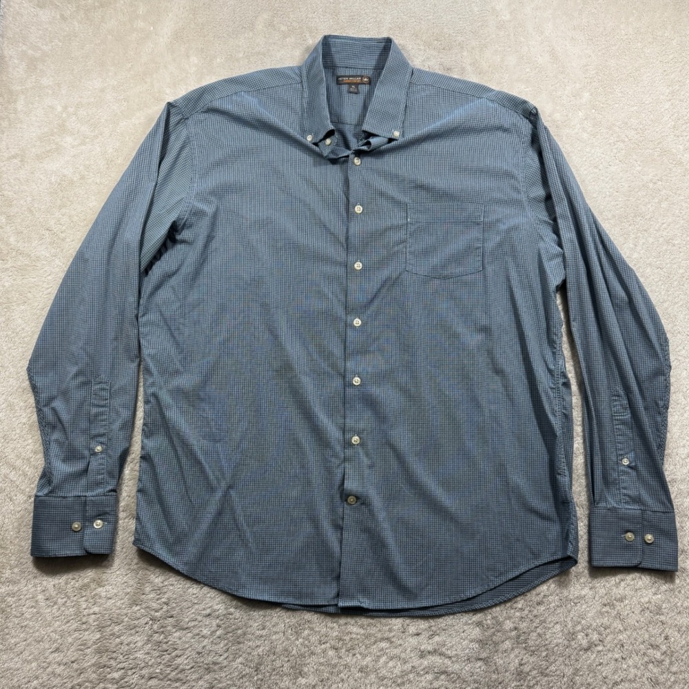 Peter Millar Mens Summer Comfort Blue Plaid Button Down Shirt XL